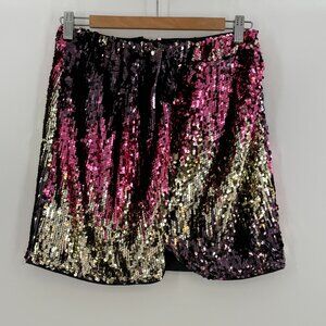 ASOS Sequin Faux Wrap Mini Skirt Black Gold Pink Purple Size 4